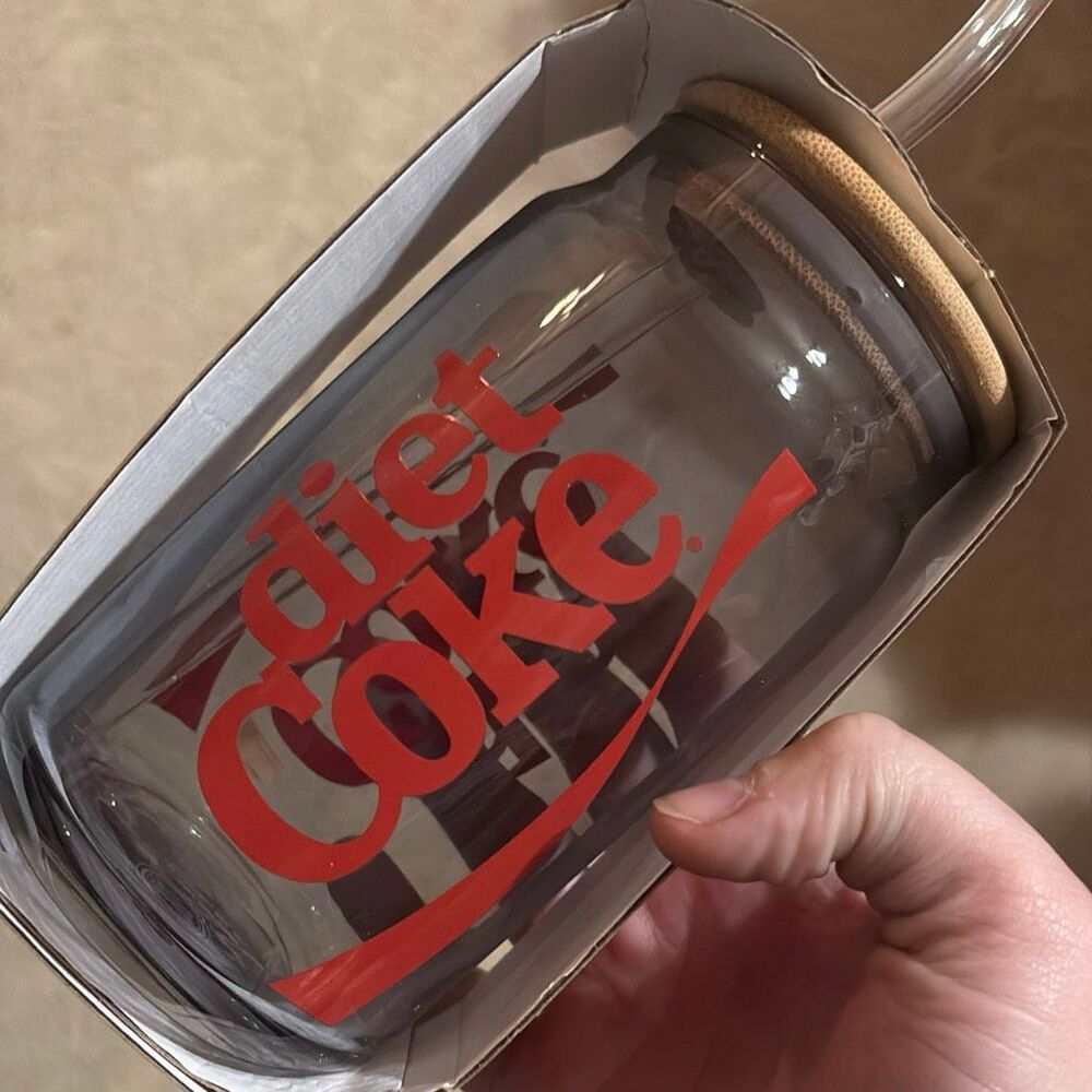 Coca Cola Diet Coke Glass Tumbler with Lid and Straw Red NWT 16oz